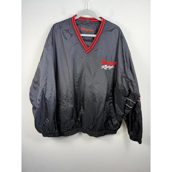 VTG Snap On Tools Racing Pullover Jacket Windbreaker Mens Size XXL Black V-Neck - Picture 1 of 8